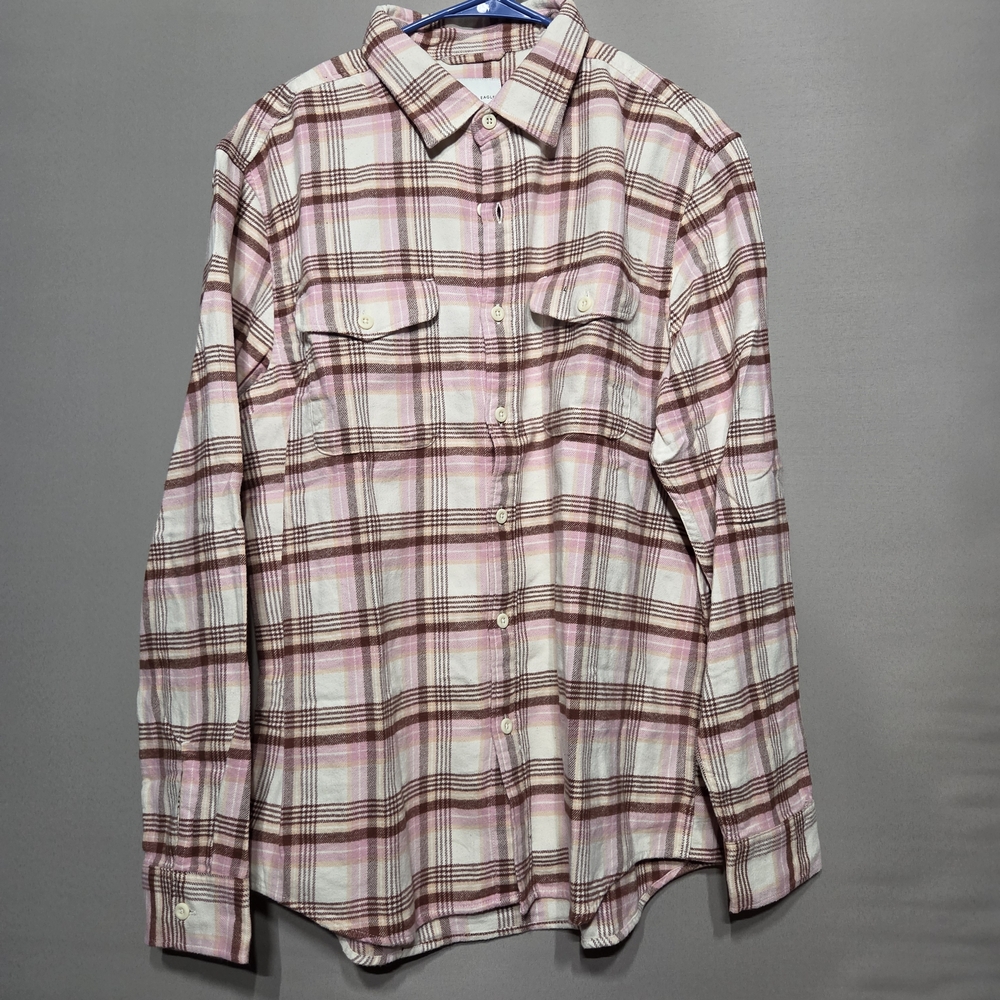 American Eagle Outfitters Pink and Brown Plaid Button-Down Shirt